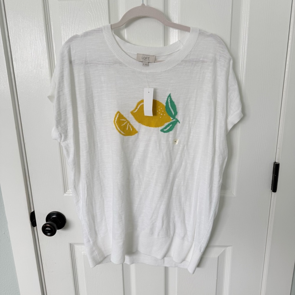 Loft Short Sleeve Lemon Print Sweater XL NWT